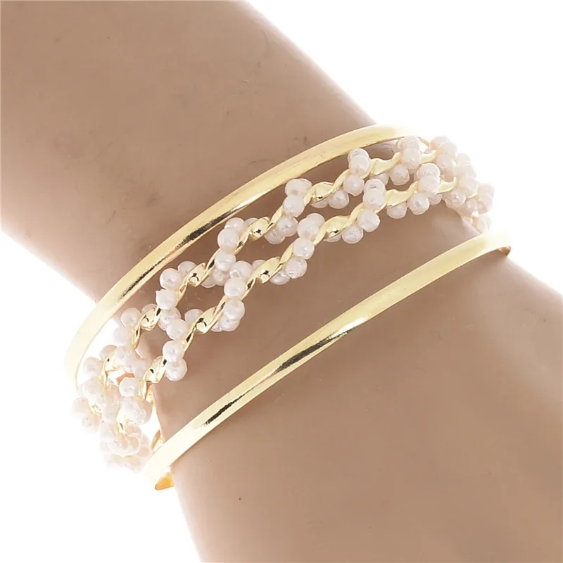 Fahsion Imitation Pearl Open Wide Bracelets For Women Alloy Charm Cuff
