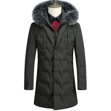 Новинка г. Зимние Теплые Длинные Куртка мужская новая куртка с капюшоном толстые теплые пальто меховой воротник