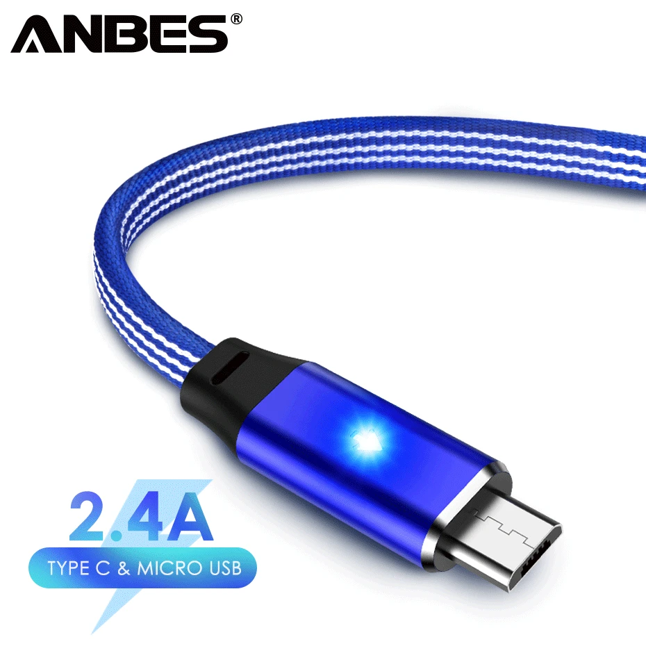 Anbes 1 м 2 Micro USB кабель 2.4A 5 V зарядное устройство с быстрой зарядкой C для samsung S9 S8 Xiaomi