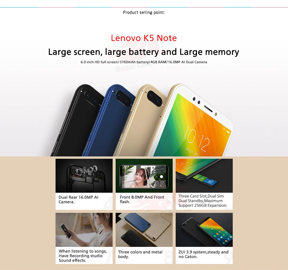 2020 Original Lenovo K5 Note 4GB RAM 64GB ROM 4G LTE Mobile Phone