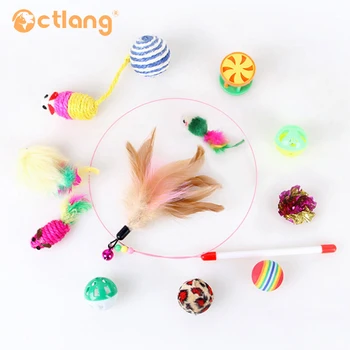 

12 times Pet Newly Design Bird Feather Plush Plastic Toy Mouse bell for Cats Catcher Teaser Toy