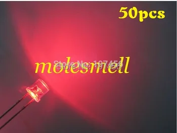 

free shipping!!! 50pcs 5mm flat top red LED(3000mcd) 5mm water clear led 5mm flat head red led 5mm big/wide angle red led