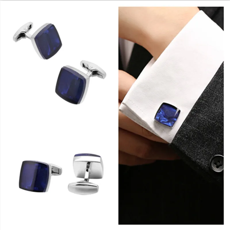

1pair Men's Button Shirt Cuff Links Star Blue Square Fashion French Cufflinks Wedding Gift Groom Jewelry YLM9744