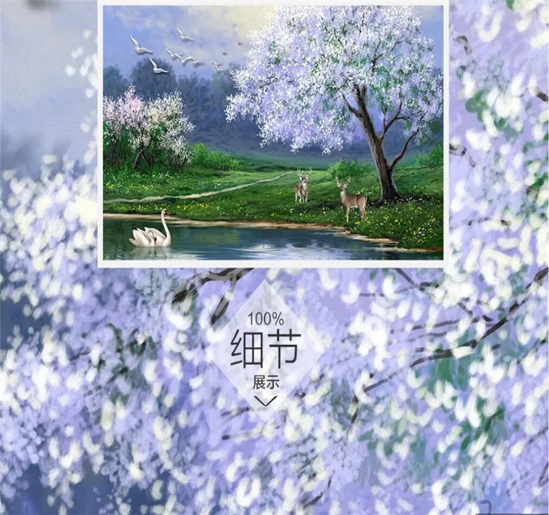 Customized wallpaper beautiful oil painting big tree elk swan TV background wall decoration waterproof material Customized wallpaper beautiful oil painting big tree elk swan TV background wall decoration waterproof material