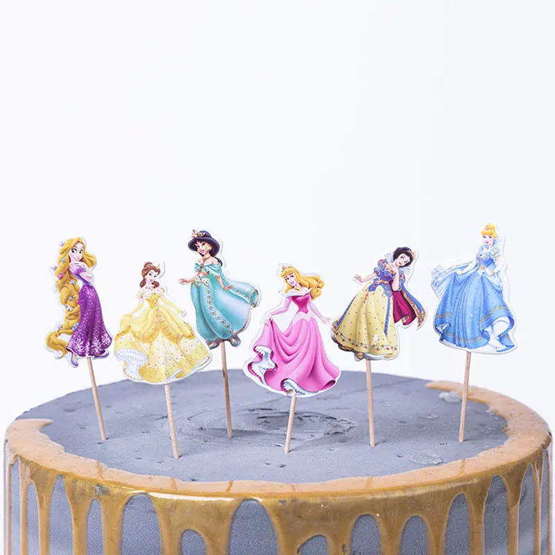 

24pcs Cartoon Six Princess Cupcake Toppers Picks Birthday Wedding Party Decorations Baby Shower Cupcake Decorations Party Supply