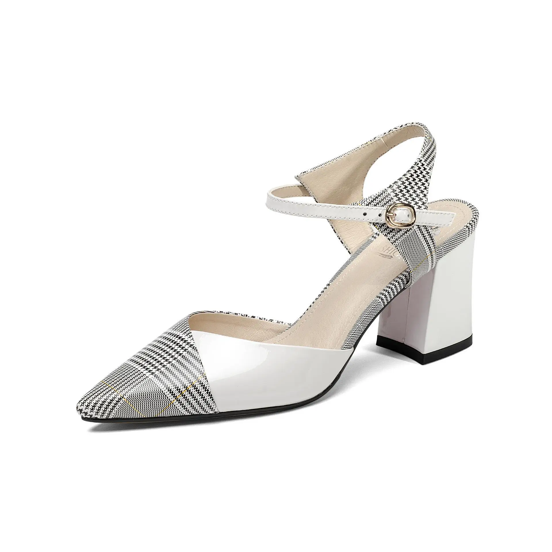 

2018 Summer Buckle Strap Thick Heels Sandals For Women Brand Designer Pointed Toe High Heels Party Dress Sandals Shoes