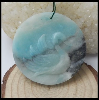 

Special sale!!Carving Swan-Shape Natural Stone light blue Amazonite Round-Shape Semi-precious stones Fashion Pendant Bead 19.8g