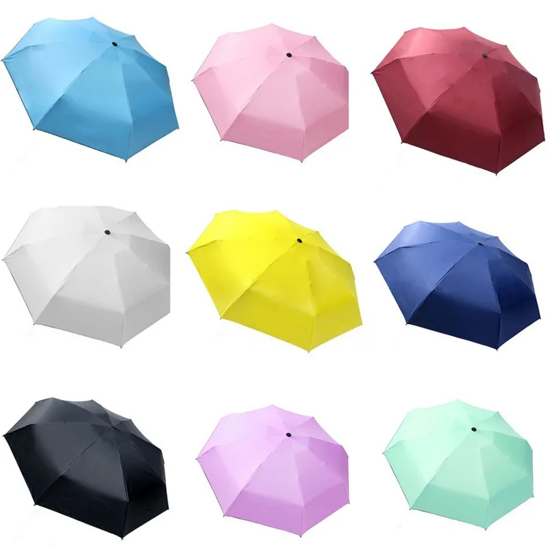 Mini Solid Color Black Rubber Umbrella Cute Five folding Umbrellas
