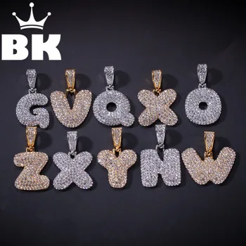 

THE BLING KING Small Size Stainless Steel Initial letter Necklace Pendant For Men Women Iced Rhinestones Color