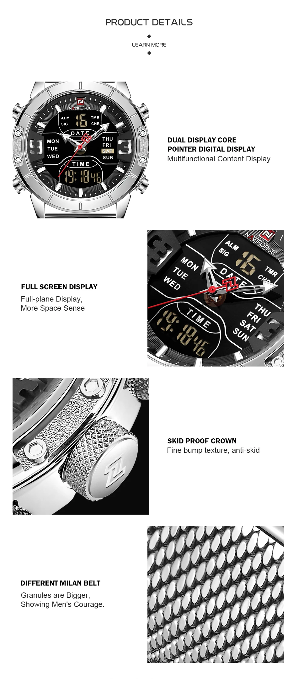 Роскошные брендовые NAVIFORCE мужские часы аналоговые цифровые часы мужские спортивные водонепроницаемые наручные часы из нержавеющей стали Relogio Masculino