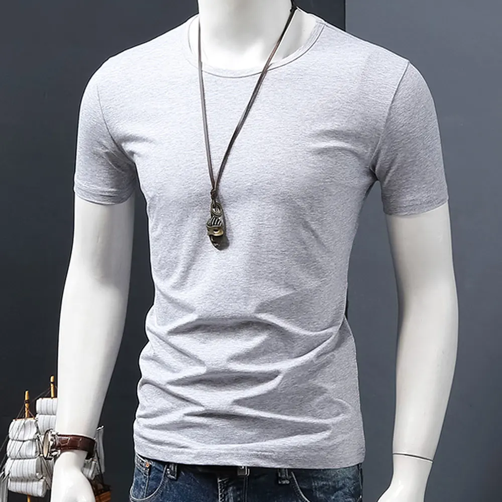 MYDBSH Мужская брендовая одежда летняя Однотонная футболка мужская повседневная футболка модная мужская футболка с коротким рукавом размера плюс 5XL - Цвет: O Neck Pale Gray