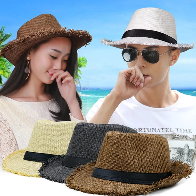 Khaki straw hat men's Panama hat summer style ladies sun hat beach holiday classic male hat sombrero шляпа летняя TYM01