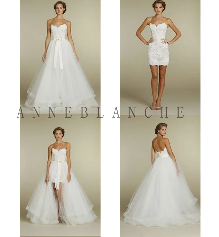 2016two In One High Low Women Wedding Dress Top Slim Ball Gown 2016two In One High Low Women Wedding Dress Top Slim Ball Gown Detachable Train Lace Tulle Overskirt Bride Dresses From Weddings