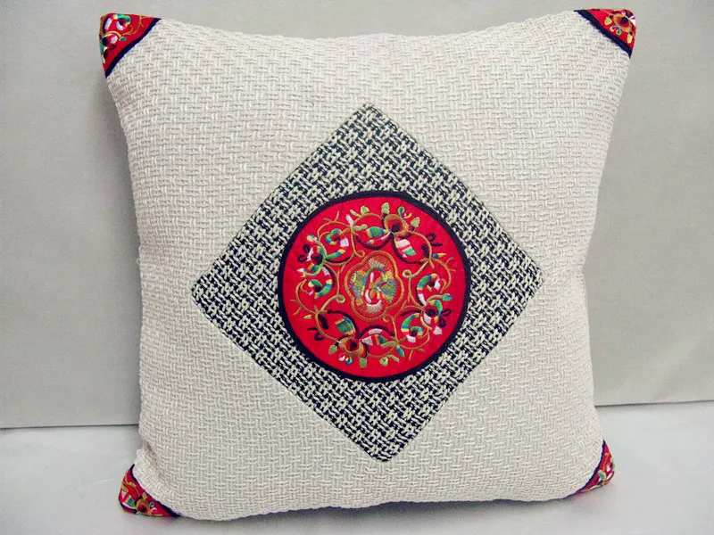 

Ethnic Embroidered Vintage Back Cushions Cover Home Decor Sofa Seat Chair Car Chinese Hessian Fabric Pillow Case Backrest