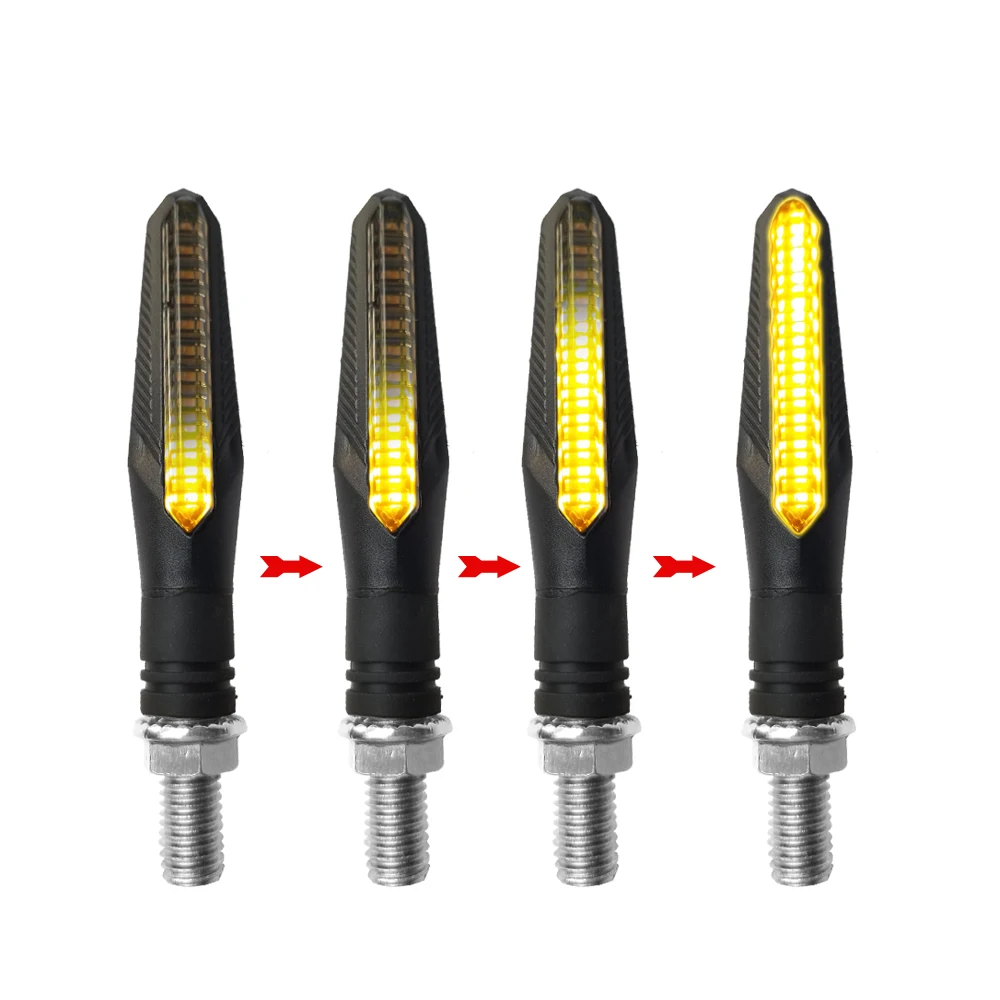 

Flowing LED Motorcycle Turn Signal Indicators Sequential Blinkers Flashers Flexible Bendable Amber Light Lamp