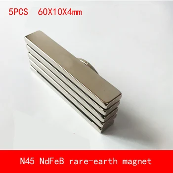 

5PCS 60*10*4mm N45 strtip Strong NdFeB rare earth permanent magnet plating Nickel 60X10X4MM