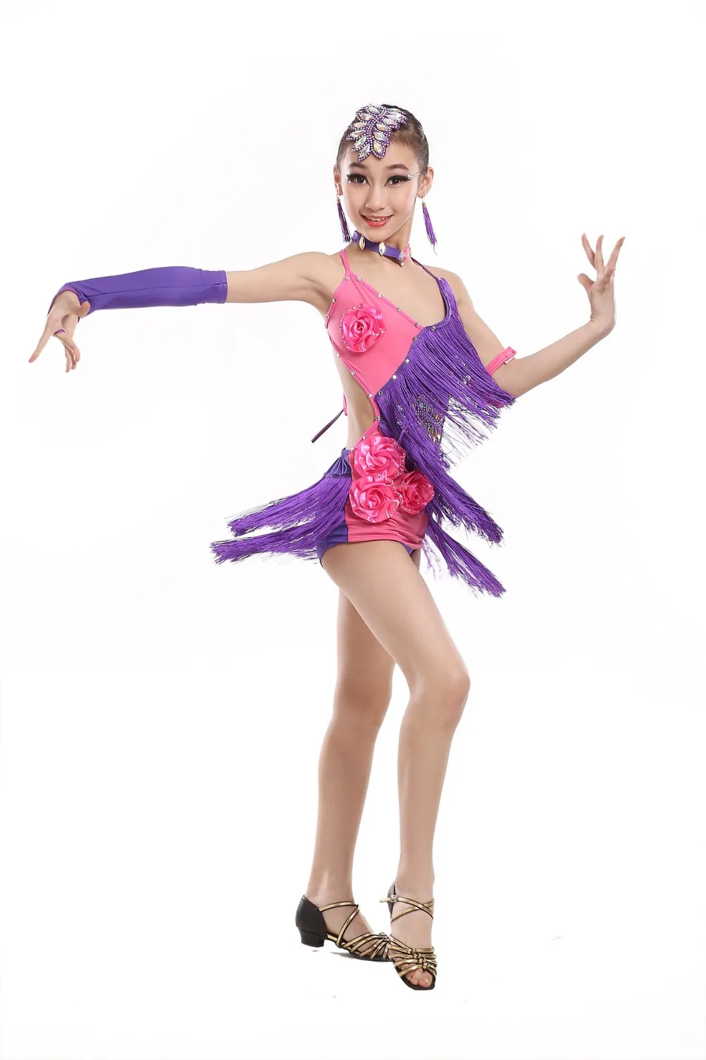 Новые профессиональные детские платья с блестками для латинских танцев для девочек Для участия в соревнованиях Желтые/ розовые с кисточками танцевальные костюмы для самбы/ румбы/ танго