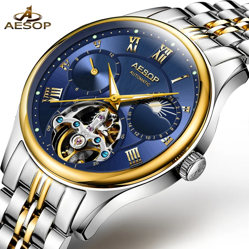 AESOP автоматические механические часы для мужчин золотые мужские s часы лучший бренд класса люкс водонепроницаемый скелет мужские часы для мужчин Relogio Masculino