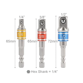 

3pcs Socket Adapter Set Hex Shank to 1/4" 3/8" 1/2" Impact Drill Bit Driver Tool