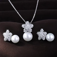 Envío gratis nieve collar de la forma del estilo de moda Zironia perlas de agua dulce aretes de perlas joyería conjunto GLDT0670