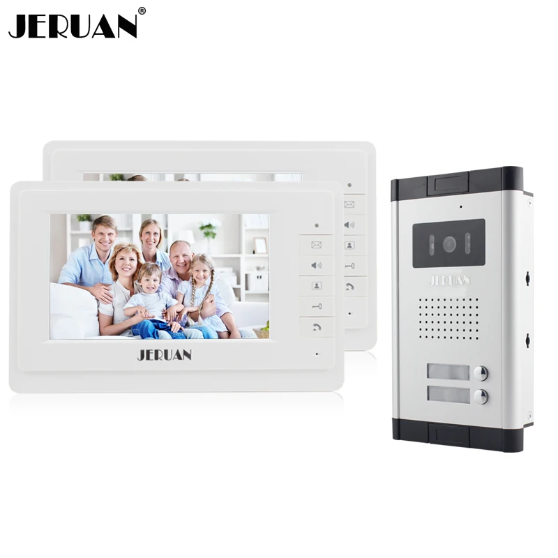JERUAN New 7\ Video Intercom Apartment Door Phone System 2 White Monitor 1 HD Camera for 2 Household In Stock Wholesale JERUAN New 7\ Video Intercom Apartment Door Phone System 2 White Monitor 1 HD Camera for 2 Household In Stock Wholesale
