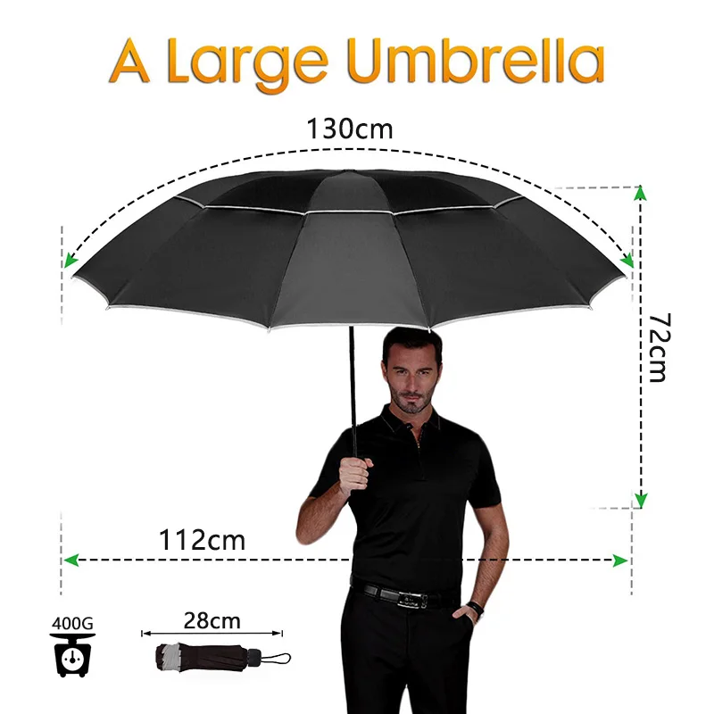 Большой качественный Зонт от дождя для женщин и мужчин, складной двухслойный сильный ветронепроницаемый супер-зонтик, женский зонт для путешествий на открытом воздухе
