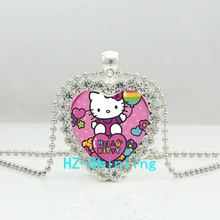 New Lovely Cat Crystal Heart Necklace Cartoon Cat Crystal Jewelry Anime Murano Glass Heart Necklace