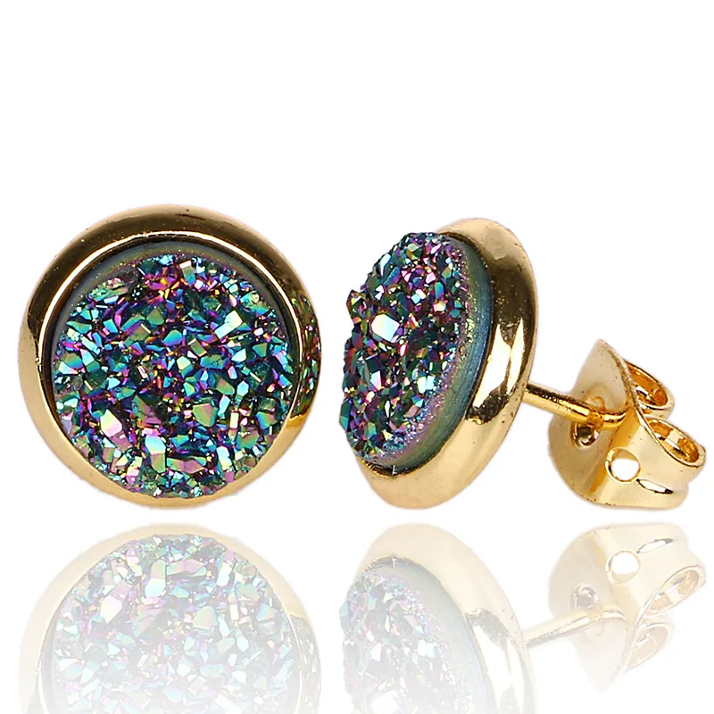 Женские серьги гвоздики с натуральным камнем 8 мм 10 цветов|stud earrings|druzy earringsquartz druzy