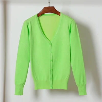 Queechalle, 25 цветов, Осенний вязаный кардиган, пальто, женское, v-образный вырез, длинный рукав, Повседневный свитер, пальто, женская одежда, S-4XL размера плюс - Цвет: fluorescent green