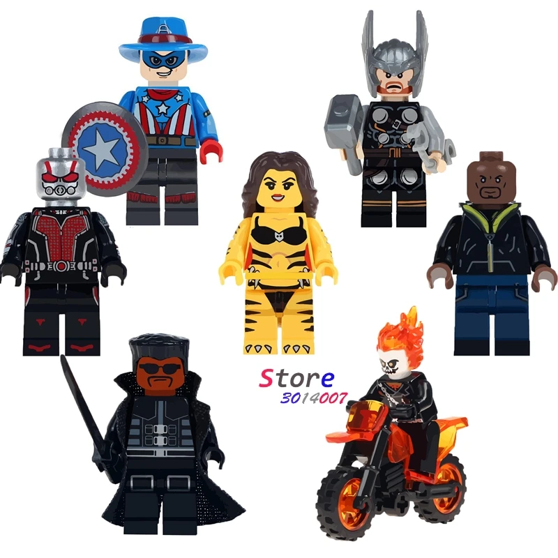 

Single Thor Ghost Rider Motorcycle Captain America Antman Luke Cage Tigress Blade building blocks bricks toys for children