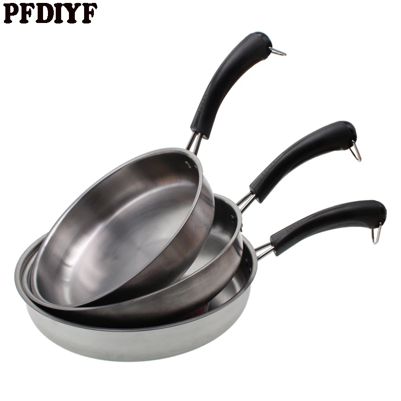 PFDIYF Stainless Steel Frying Pan Skillet Fried Steak Egg Bacon Pan