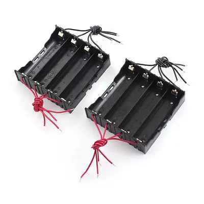 2 Pcs 11cm 8-Wires Black Plastic 4 x 3.7V 18650 Battery Holder Case