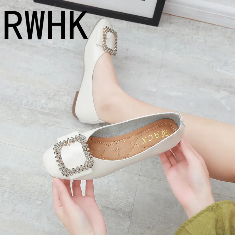 

RWHK Single shoes female 2019 spring models square square rhinestones square buckle shallow mouth flat shoes Korean version B072