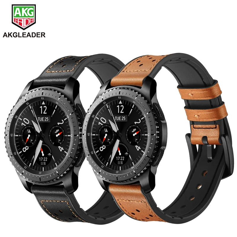 Ремешок из натуральной кожи для Samsung Gear S3 резиновый браслет наручных часов Huawei Watch