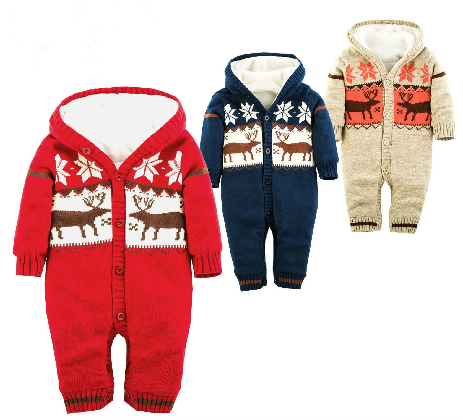 Hot Baby Warm Thick Winter Knitted Sweater Rompers Newborn Boys Girls Jumpsuit Climbing Clothes