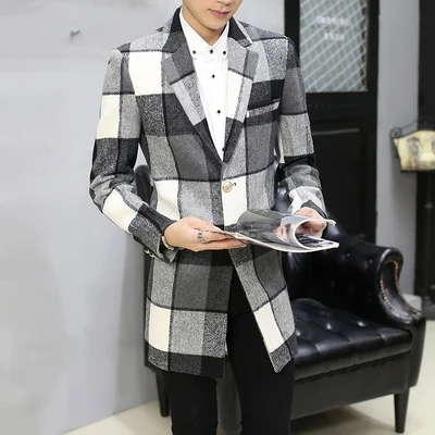 KOLMAKOV мужская одежда новые шерстяные и смешанные мужские шерстяные пальто осенние мужские модные клетчатые мужские длинные тренчи M-3XL куртки - Цвет: Серый