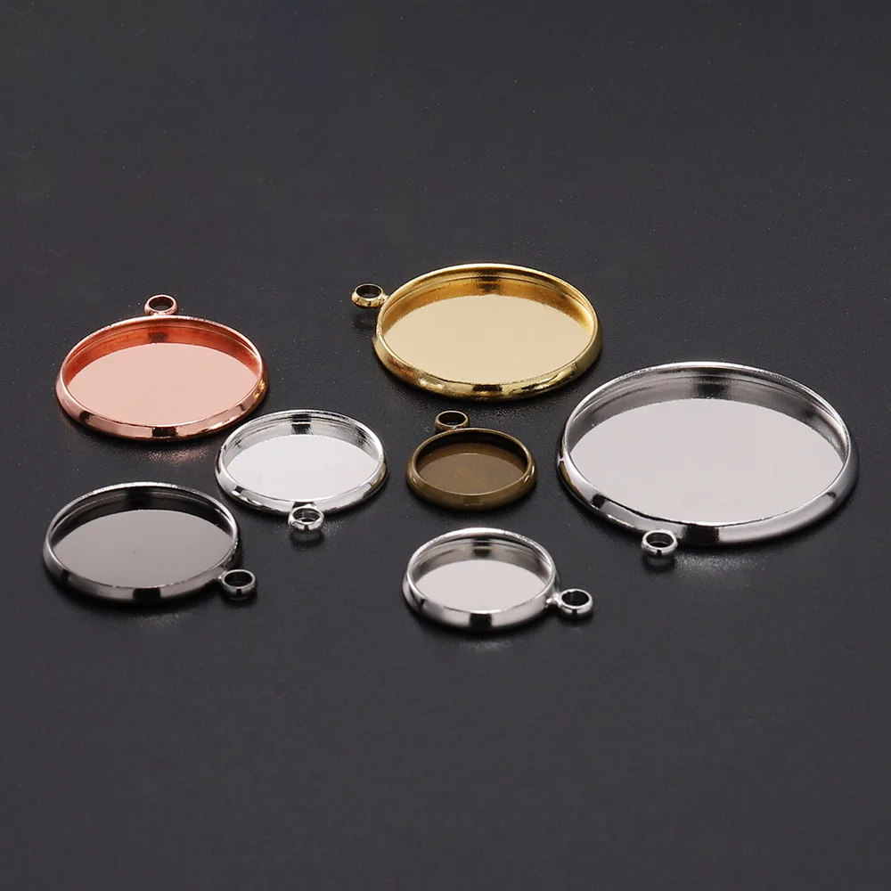 

20pcs 10 12 14 16 18 20 25mm Trays Base Setting Cameo Cabochon Blank Charms Fit Pendant Necklace bracelet Supplies For Jewelry