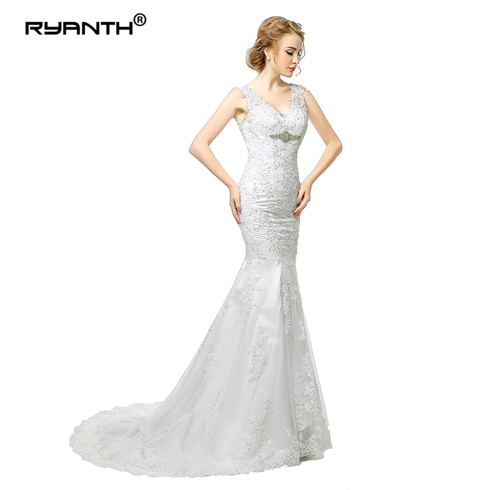 Ryanth дешевые Vestido de Noiva Casamento сексуальное кружевное свадебное платье русалки с v-образным вырезом шикарные пляжные свадебные платья Robe De Mariage