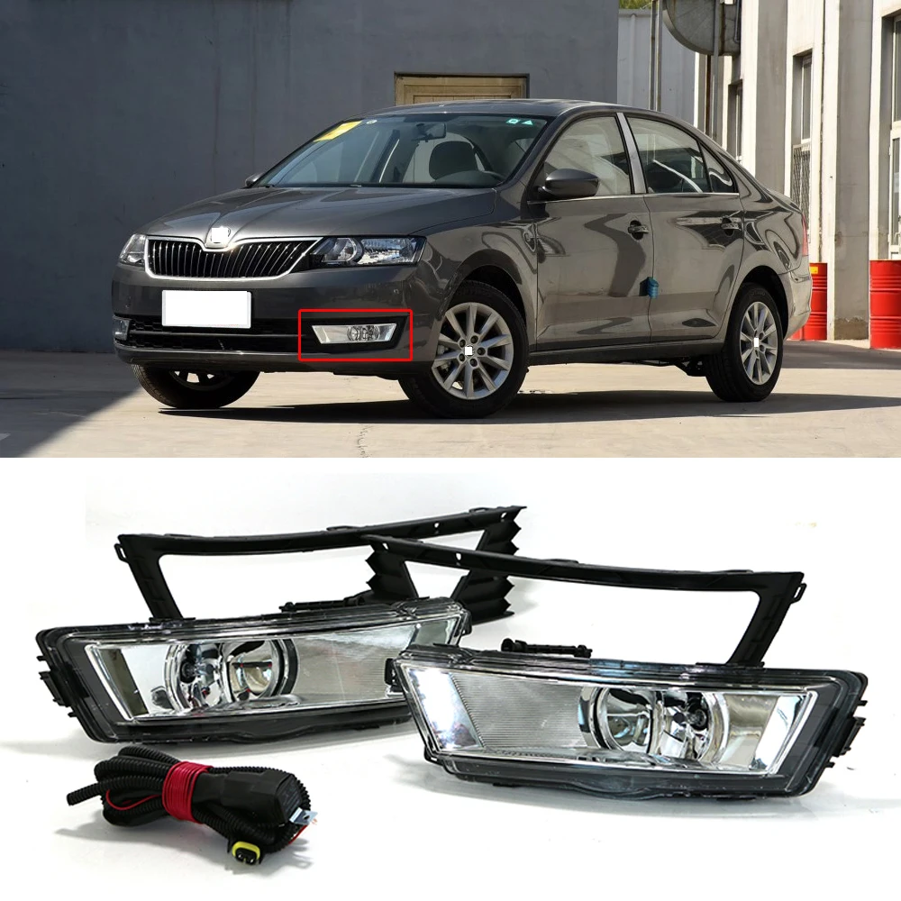 

CAPQX For Skoda Rapid 2014-2018 Front Bumper Fog Light Fog Lamp Frame Cover with Cable Wiring Harness Assembly