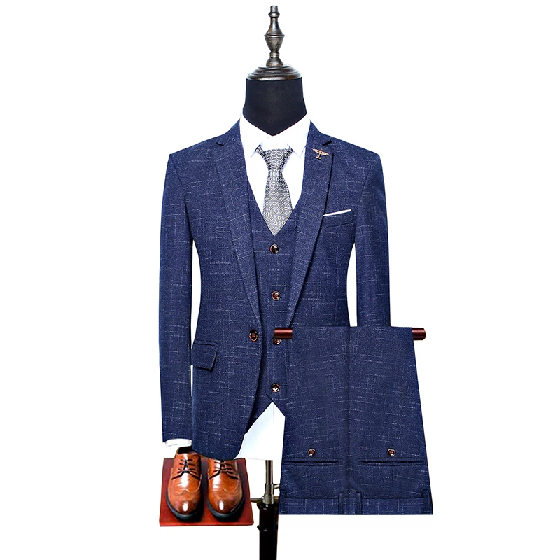 Слева Встроенная память (куртка + брюки + жилет) 2018 модные Для мужчин Чистый цвет костюм Для мужчин мужская одежда тонкий тела костюм мужской