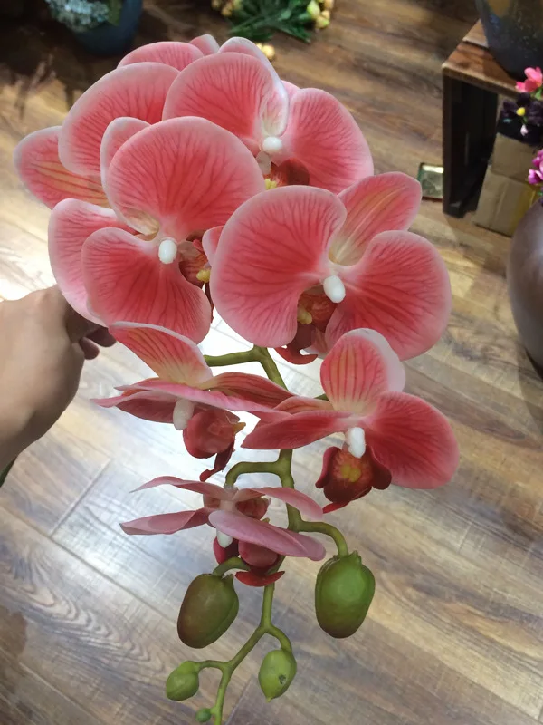 Nueva llegada 3D 90 cm flor artificial Phalaenopsis revestimiento de látex Flor de seda real touch orquídea multicolor boda