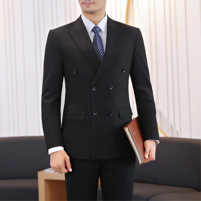 Hommes-Costume-de-Bureau-D-affaires-Porter-Double-Boutonnage-Solide-Gris-Marine-Noir-Veste-et-Pantalon.jpg_640x640_