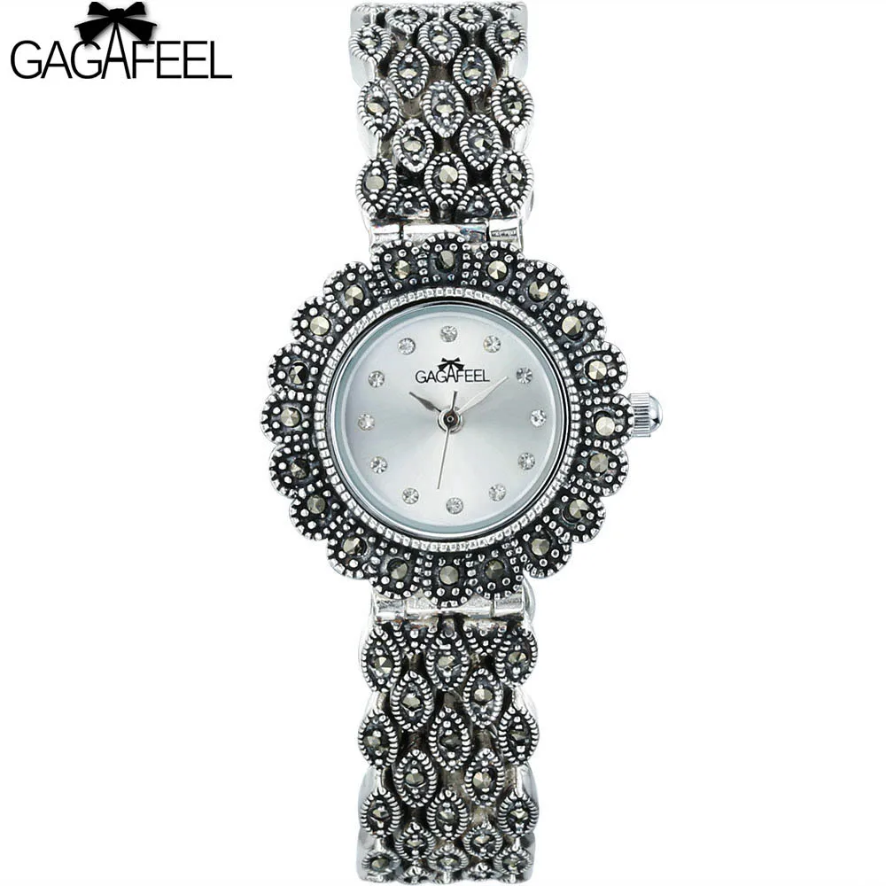 

GAGAFEEL 925 Sterling Silver Watch for Lady Women Quartz Wristwatch Elegant Woman's Thail Silver Watches