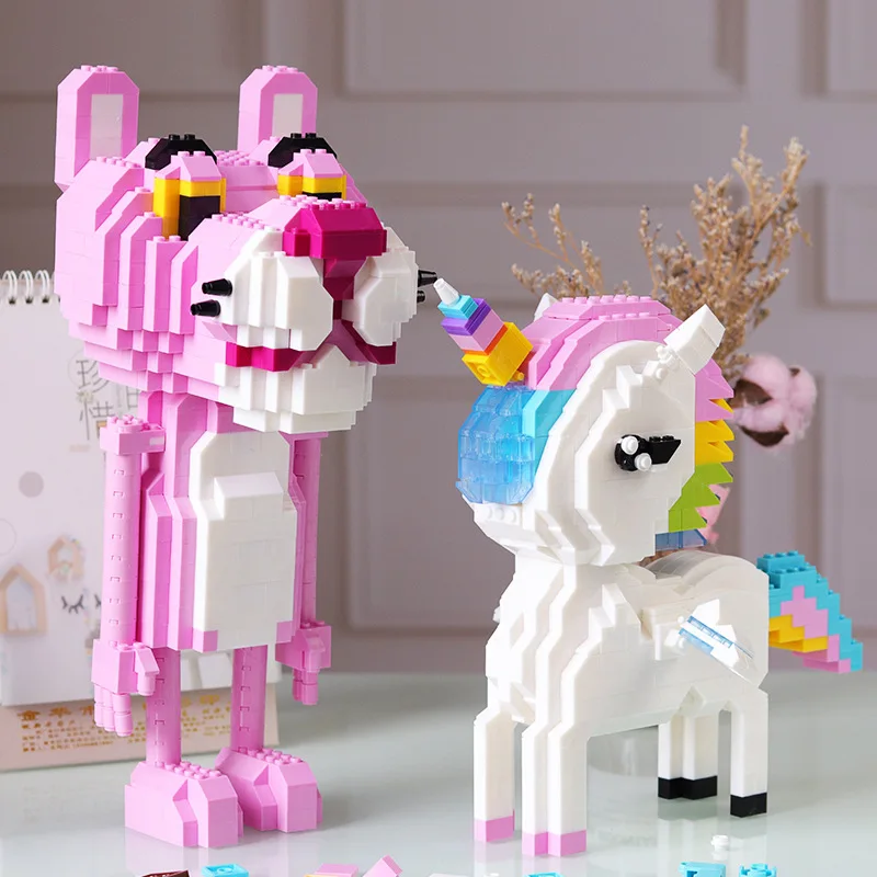 

LD mini block 817 pcs unicorn and pink panther cartoon design brick toy