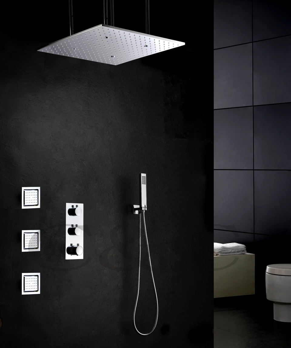 Термостат Ванная комната смеситель для душа, набор 20 дюймов две функции распыления и осадков светодиодный Температура чувствительной Насадки для душа