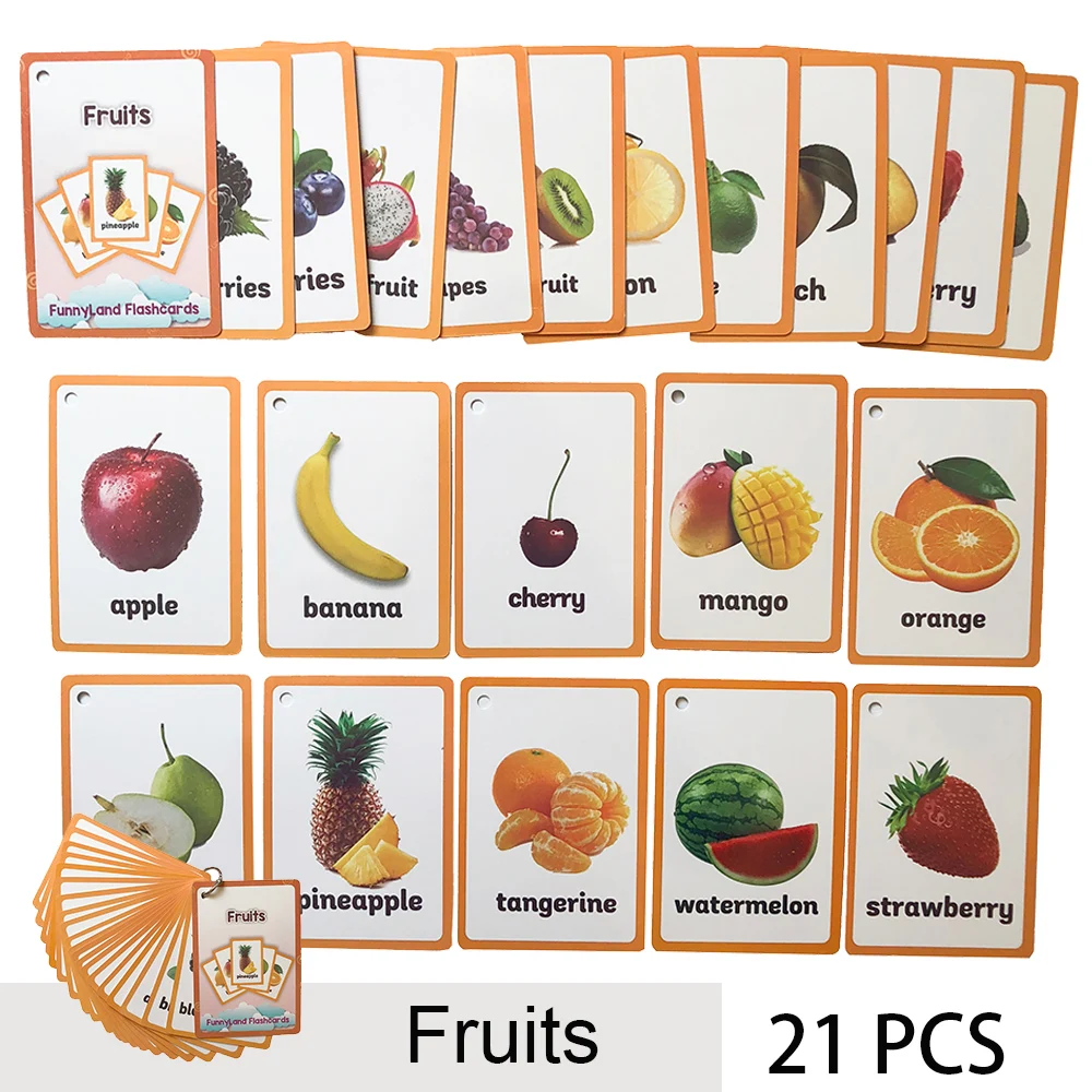 

Fruits Food Quantities Vegetable Kids English Word Card Children Learning Card Early Educational Toys For Children Flash Cards