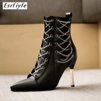 

ESRFIYFE 2019 New Autumn Winter Ankle Boots Fashion Thin Heel High Heel Pointed Toe Shoes Woman Short Plush Warm Punk Wind Boots