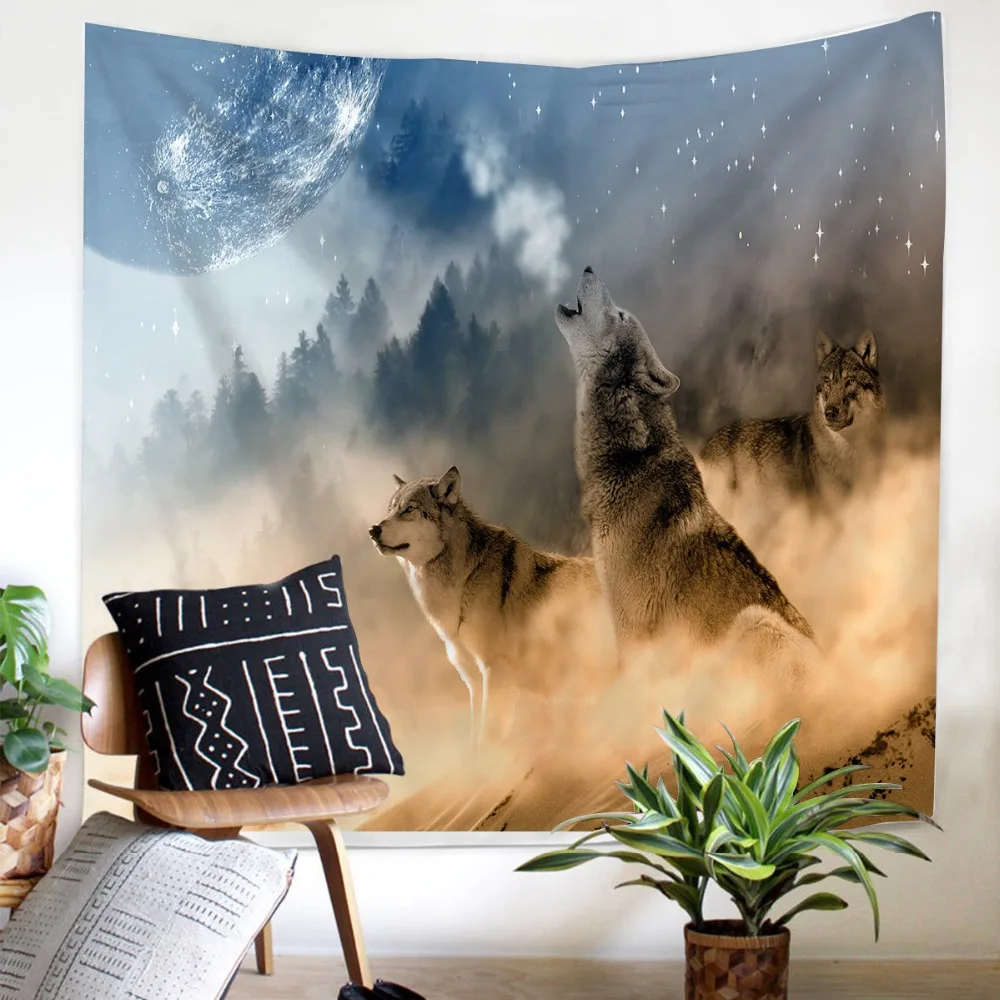 Animales Lobo Tapiz De Pared Colgante De Poliester Hippie