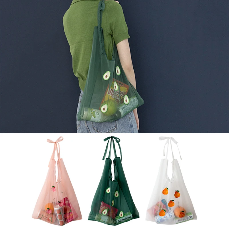 

Japanese Style Organza Handbags For Women Light Embroidery Shoulder Bag Big Shopping Tote Female Mesh Chinese Style Beach Bag