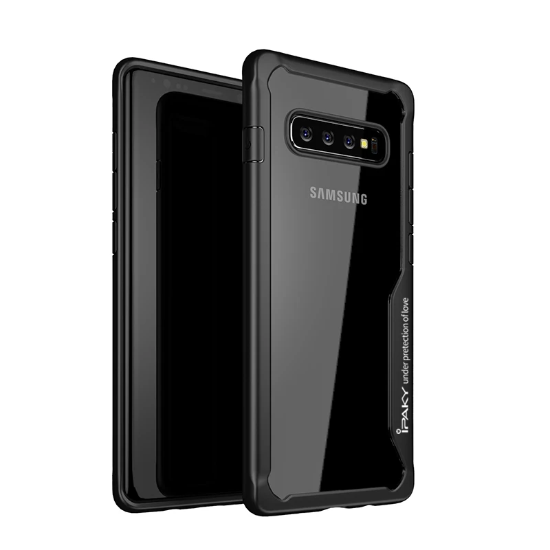 Чехол для samsung S 10 IPAKY противоударный чехол Роскошный прозрачный силикон ТПЭ+ PC чехол для телефона для samsung galaxy S10 PLUS 10E - Цвет: Black